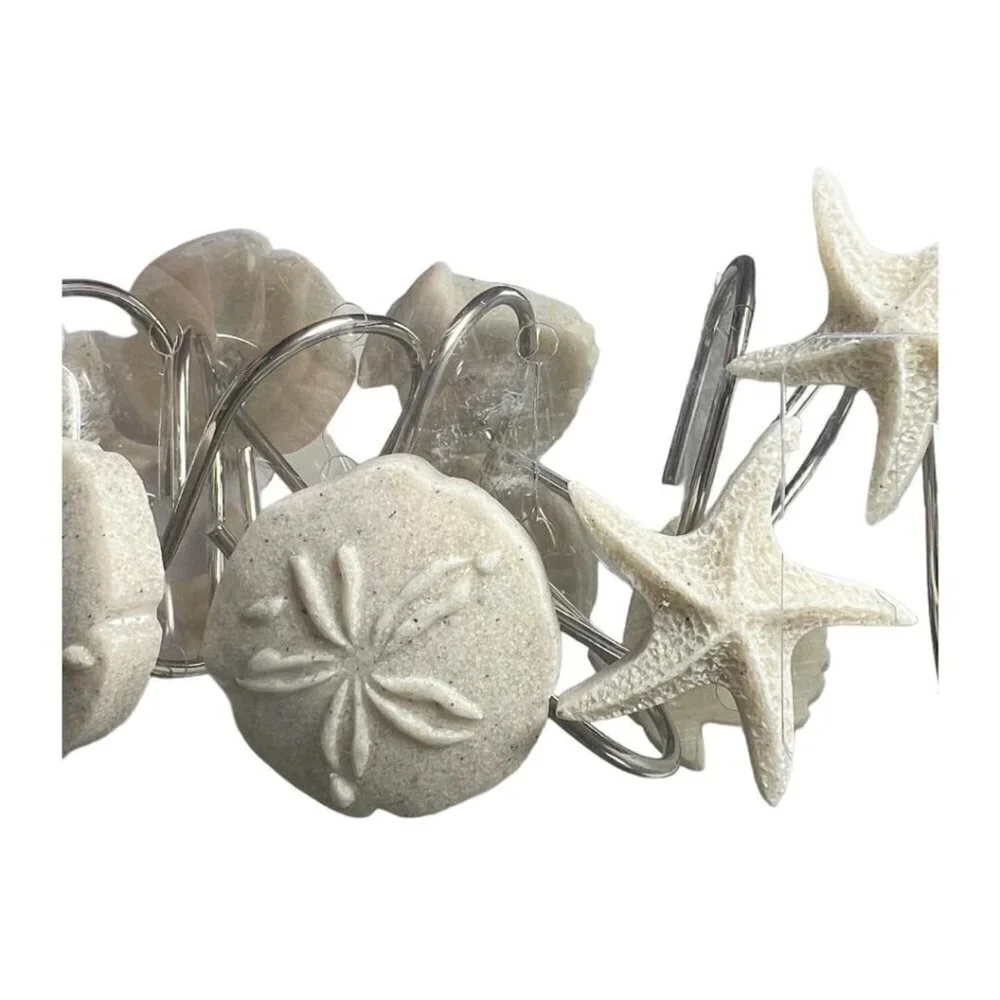 Sonoma Goods Cream Coastal Sand Dollar Sea Shell 12 pk Shower Curtain Hooks New